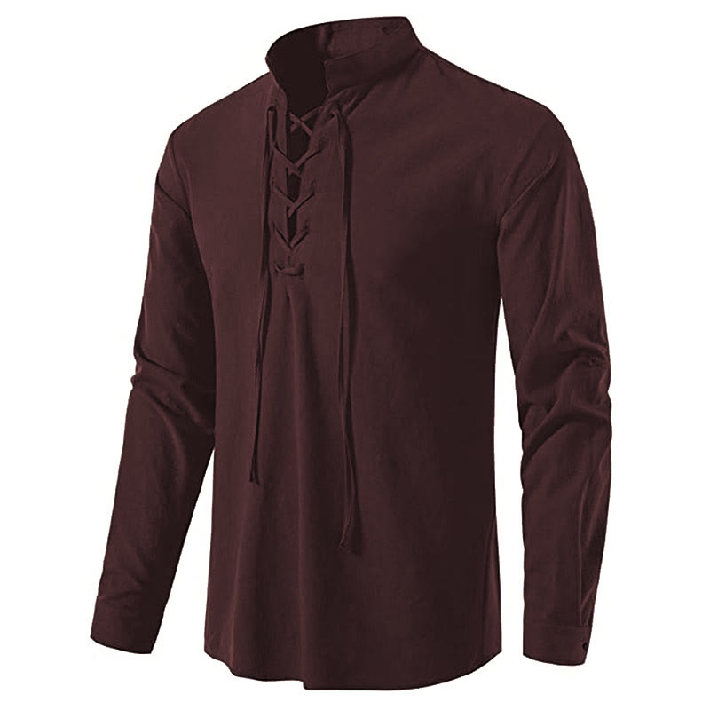 WorldNorse Mittelalterliches Henley-Kostümhemd mit Schnürung - Braun - 3XL - image 22