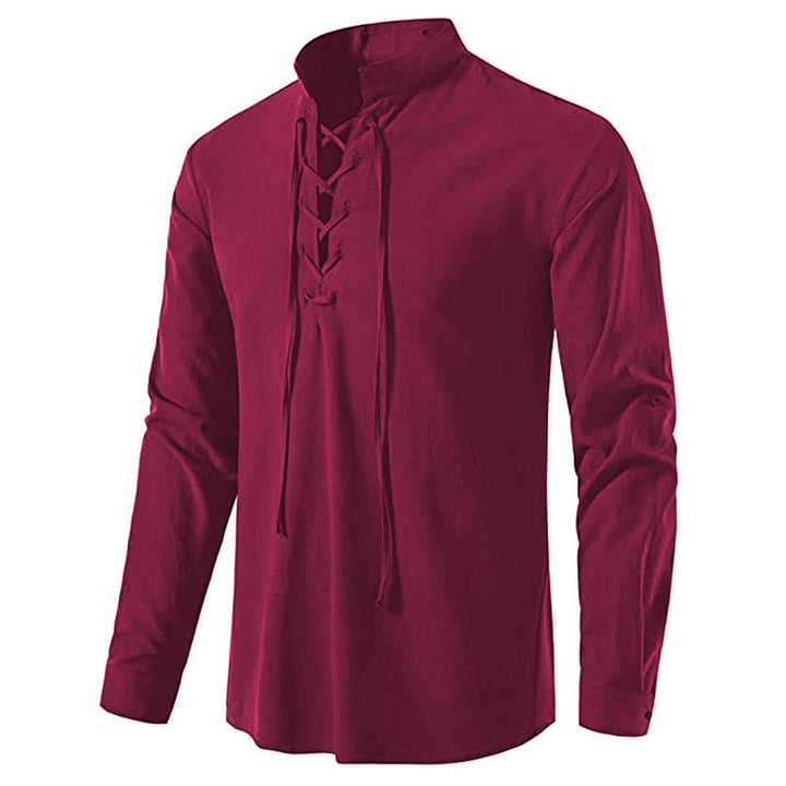 WorldNorse Mittelalterliches Henley-Kostümhemd mit Schnürung - Rotwein - 3XL - image 19
