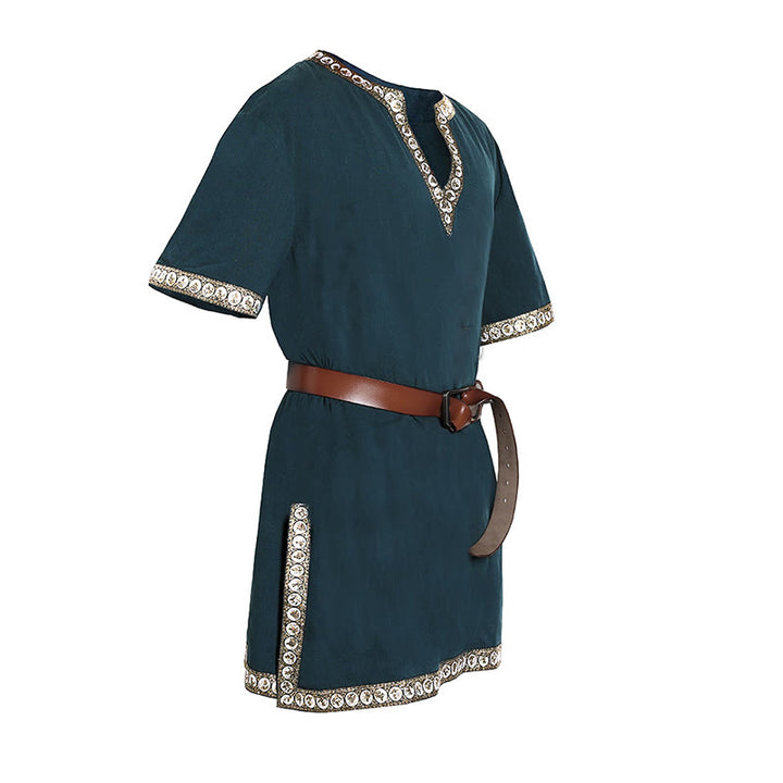 WorldNorse Mittelalterliches Tunika-Kostümhemd mit besticktem Besatz