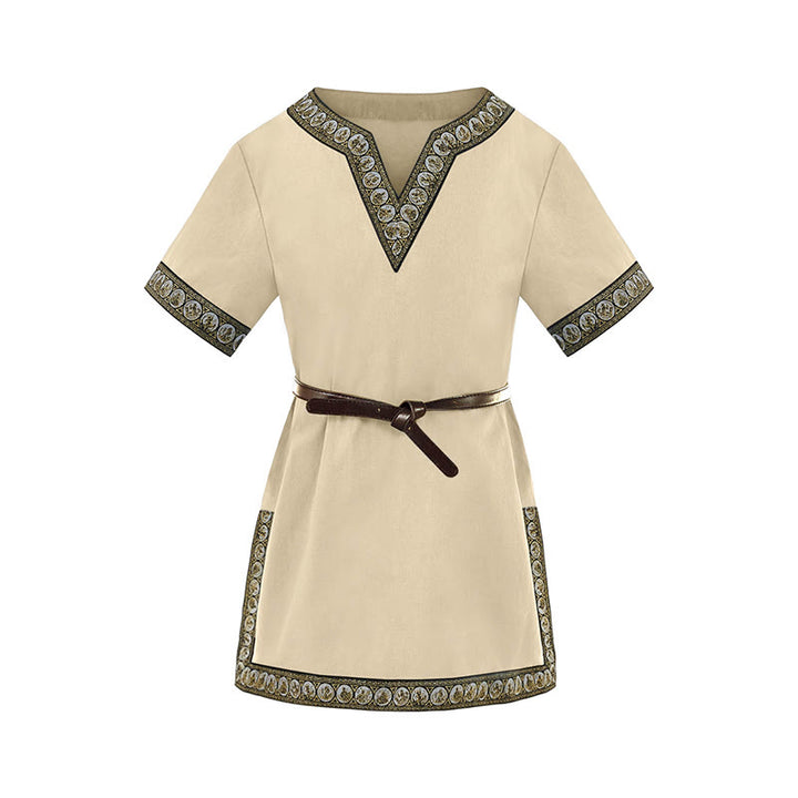 WorldNorse Mittelalterliches Tunika-Kostümhemd mit besticktem Besatz - Beige - 160 cm - image 5