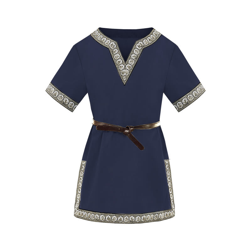 WorldNorse Mittelalterliches Tunika-Kostümhemd mit besticktem Besatz - Marine - 160 cm - image 0