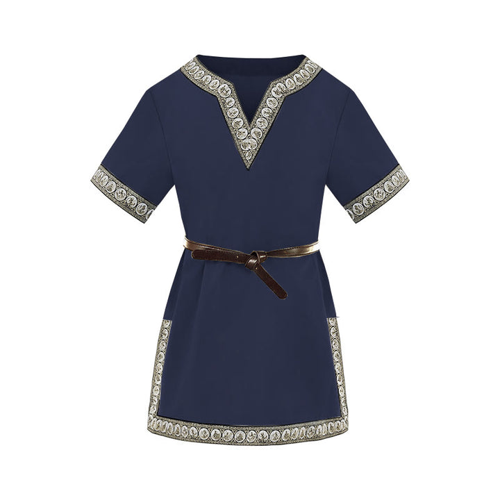 WorldNorse Mittelalterliches Tunika-Kostümhemd mit besticktem Besatz - Marine - 160 cm - image 0