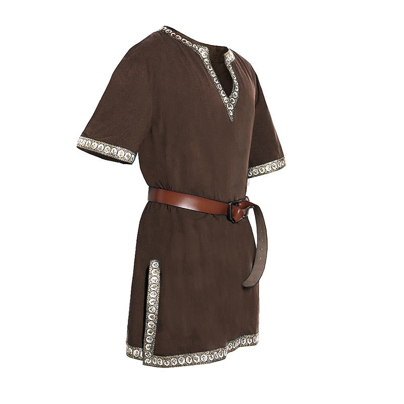 WorldNorse Mittelalterliches Tunika-Kostümhemd mit besticktem Besatz - Braun - 150 cm - image 3