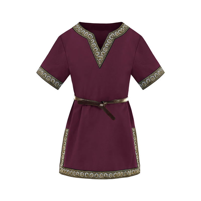 WorldNorse Mittelalterliches Tunika-Kostümhemd mit besticktem Besatz - Rotwein - 160 cm - image 6