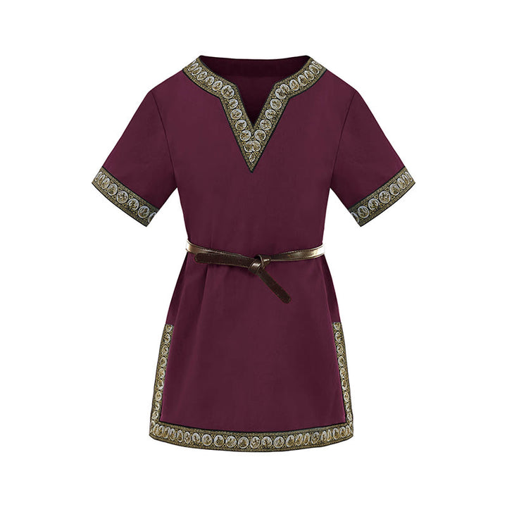 WorldNorse Mittelalterliches Tunika-Kostümhemd mit besticktem Besatz - Rotwein - 160 cm - image 6