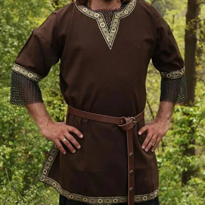 WorldNorse Mittelalterliches Tunika-Kostümhemd mit besticktem Besatz