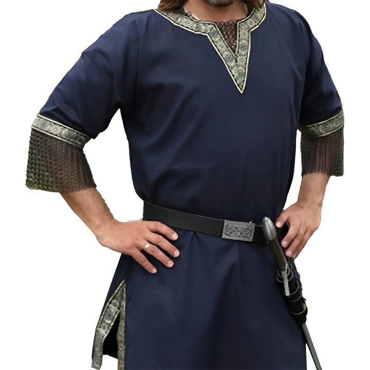 WorldNorse Mittelalterliches Tunika-Kostümhemd mit besticktem Besatz