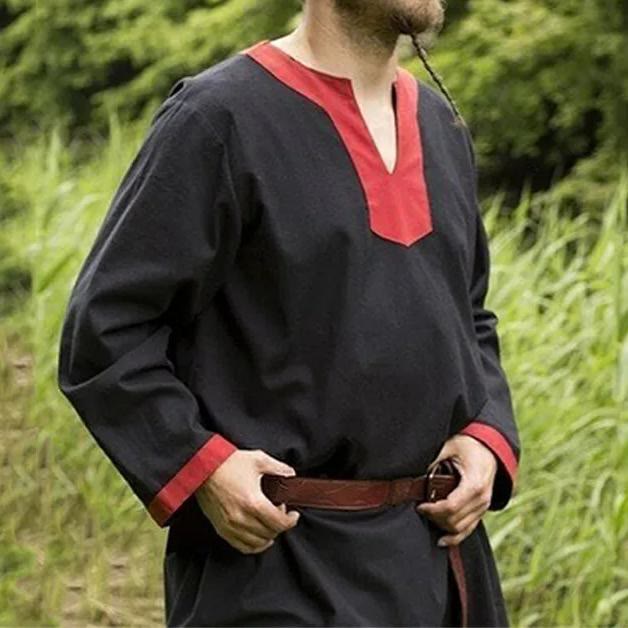 WorldNorse Mittelalterliches Wikinger-Keltiker-Tunika-Kostümhemd - Schwarz + Rot - 5XL - image 2