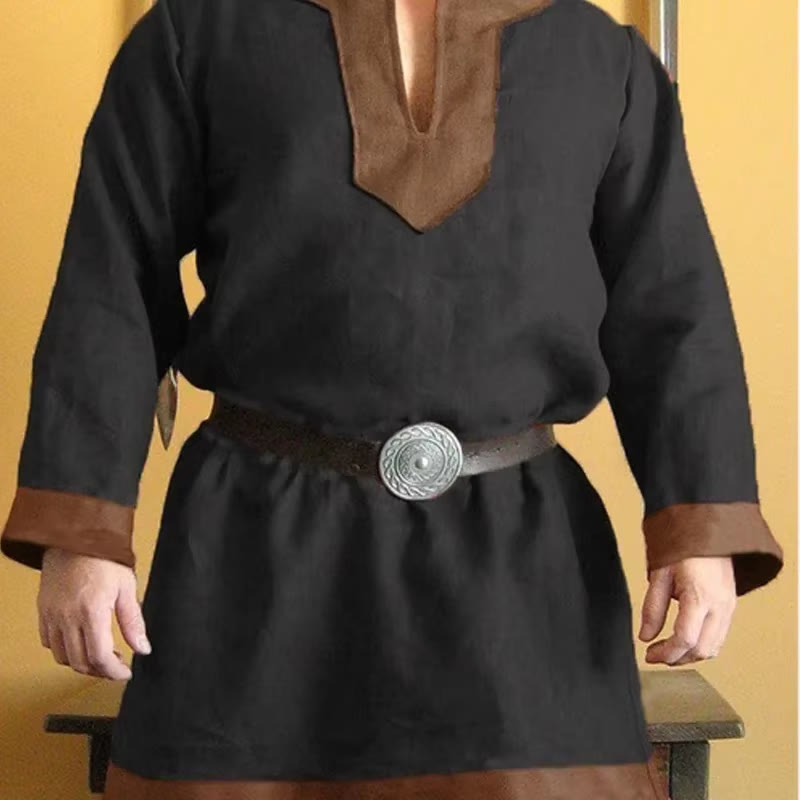 WorldNorse Mittelalterliches Wikinger-Keltiker-Tunika-Kostümhemd - Schwarz + Braun - 5XL - image 6