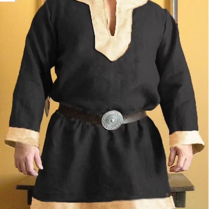 WorldNorse Mittelalterliches Wikinger-Keltiker-Tunika-Kostümhemd - Schwarz + Beige - 5XL - image 5
