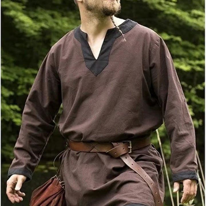 WorldNorse Mittelalterliches Wikinger-Keltiker-Tunika-Kostümhemd - Braun + Schwarz - 5XL - image 0