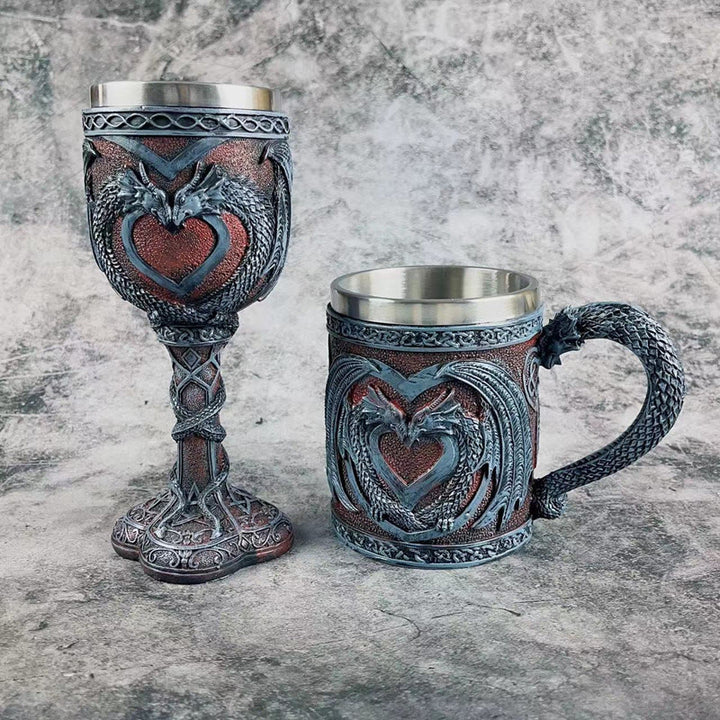 WorldNorse Mittelalterlicher Kelchbecher mit Drachenherz