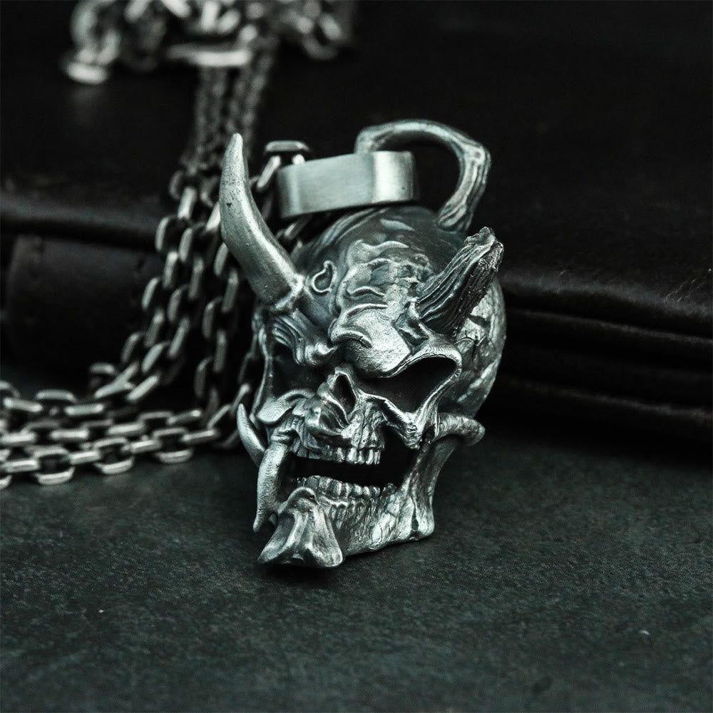 WorldNorse Dämonischer gehörnter Totenkopf Halskette
