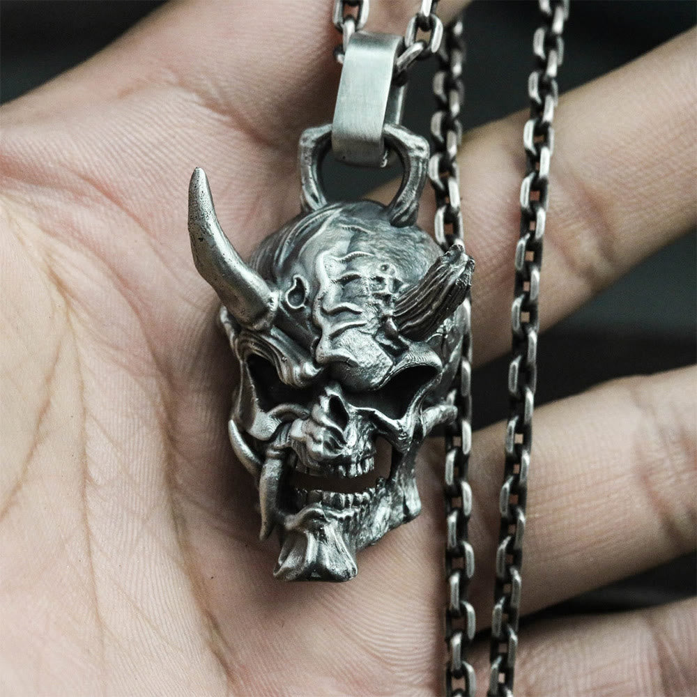WorldNorse Dämonischer gehörnter Totenkopf Halskette