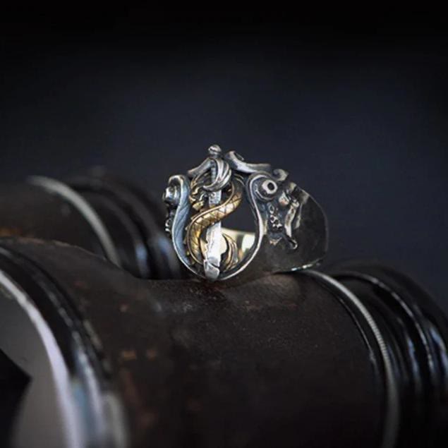WorldNorse Kreativer Drachenschwert-Kriegerring