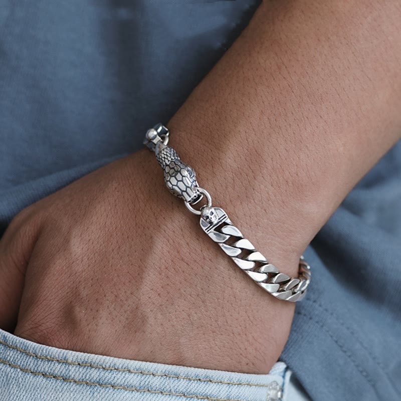 WorldNorse – Kubanisches Gliederarmband mit Schlangenschädel