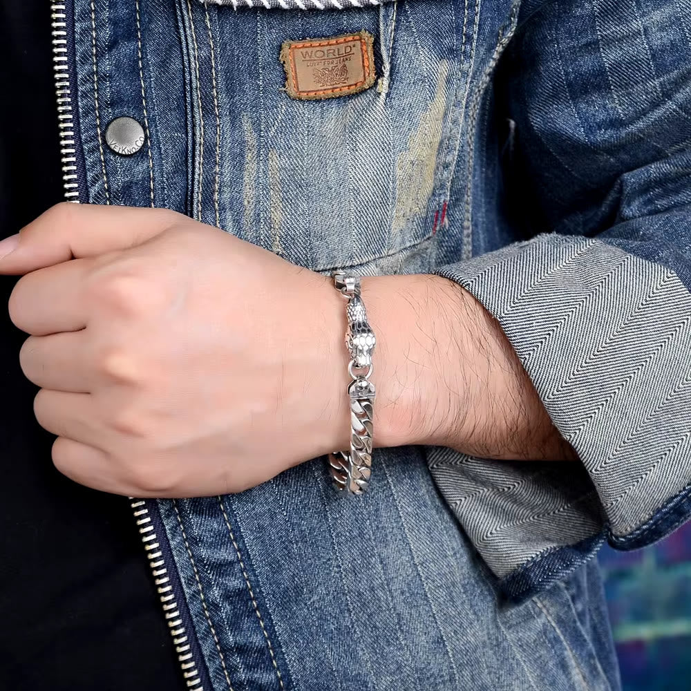 WorldNorse – Kubanisches Gliederarmband mit Schlangenschädel