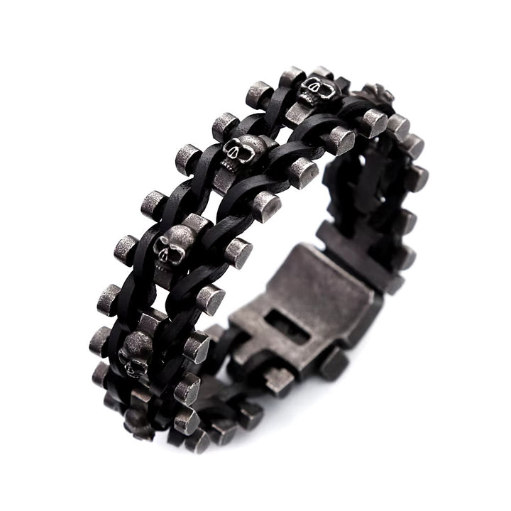 WorldNorse Totenkopf Edelstahl Lederarmband