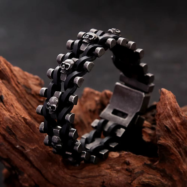 WorldNorse Totenkopf Edelstahl Lederarmband