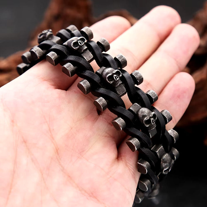 WorldNorse Totenkopf Edelstahl Lederarmband