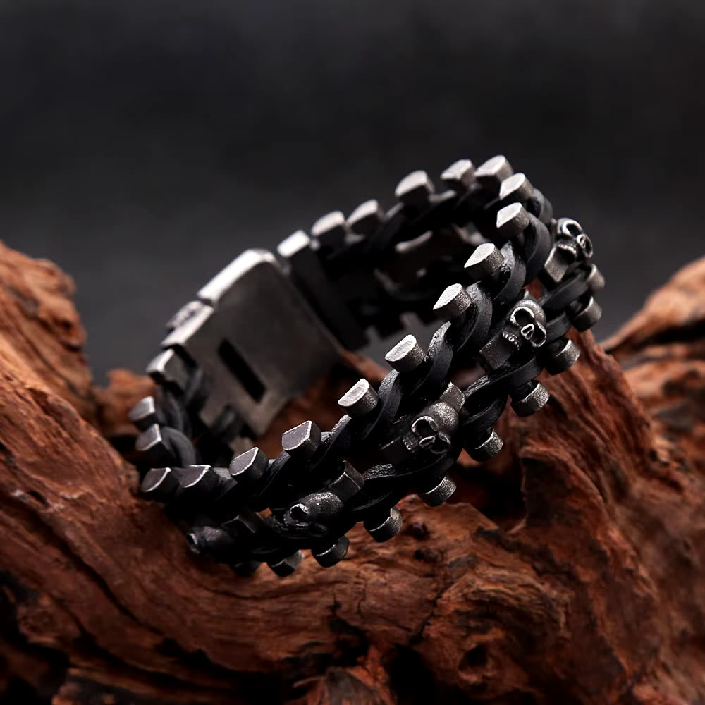 WorldNorse Totenkopf Edelstahl Lederarmband