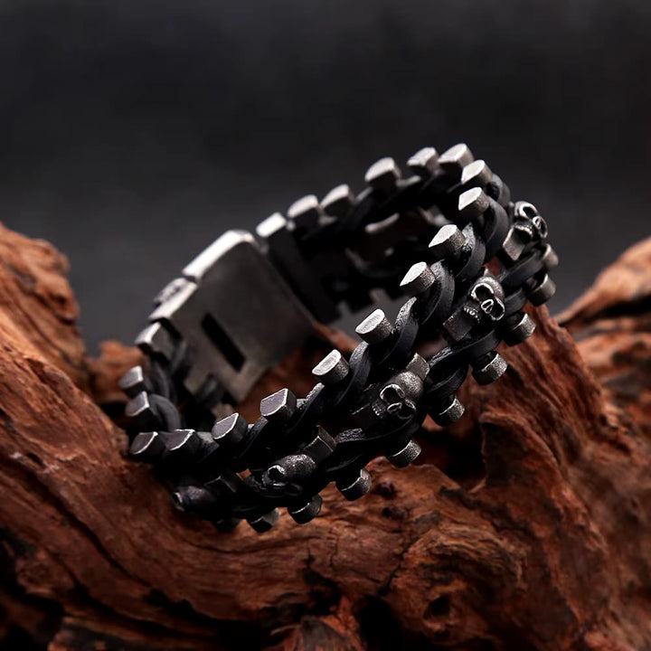 WorldNorse Totenkopf Edelstahl Lederarmband