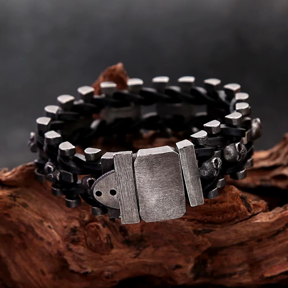 WorldNorse Totenkopf Edelstahl Lederarmband