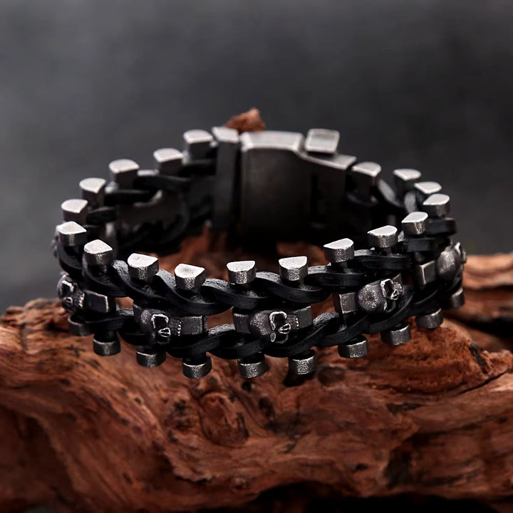 WorldNorse Totenkopf Edelstahl Lederarmband