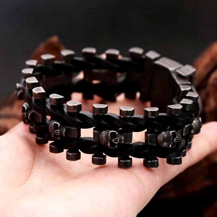 WorldNorse Totenkopf Edelstahl Lederarmband