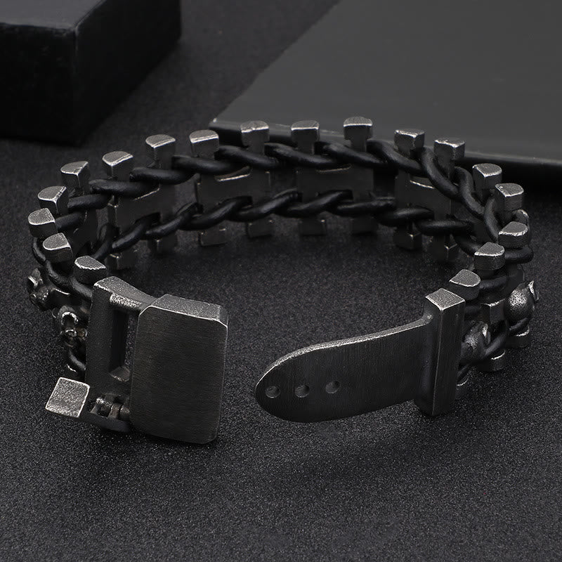 WorldNorse Totenkopf Edelstahl Lederarmband