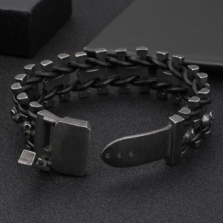 WorldNorse Totenkopf Edelstahl Lederarmband