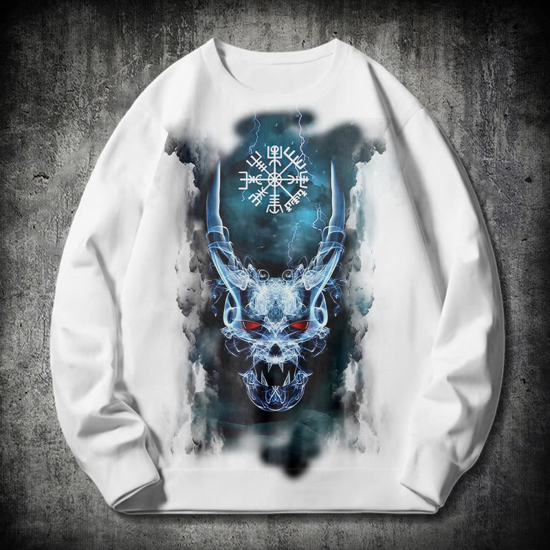 WorldNorse Wikinger Totenkopf Blitzkrieger Vegvisir Sweatshirt - Weiß - 2XL - image 10