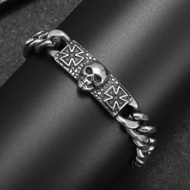 WorldNorse Totenkopf-Kreuz-Edelstahlarmband