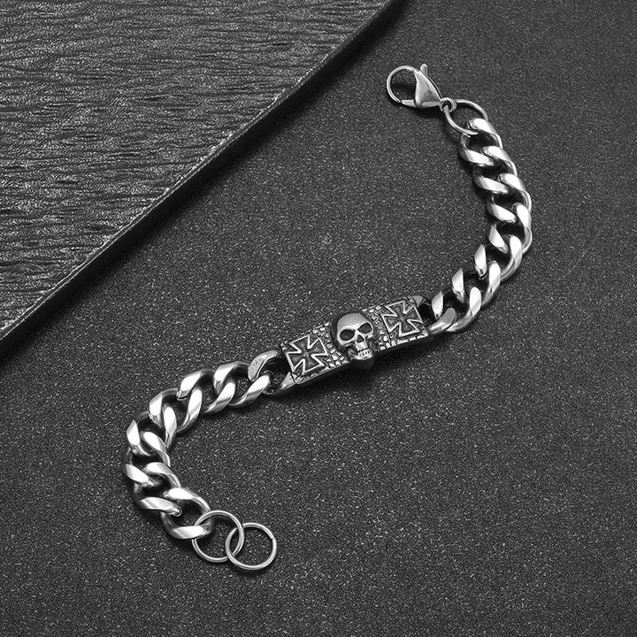 WorldNorse Totenkopf-Kreuz-Edelstahlarmband