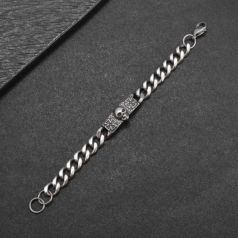 WorldNorse Totenkopf-Kreuz-Edelstahlarmband