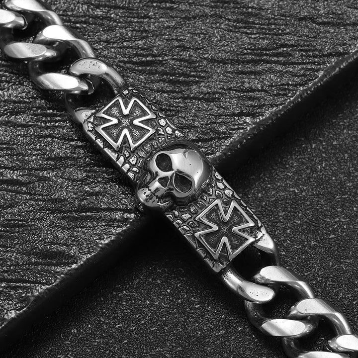 WorldNorse Totenkopf-Kreuz-Edelstahlarmband