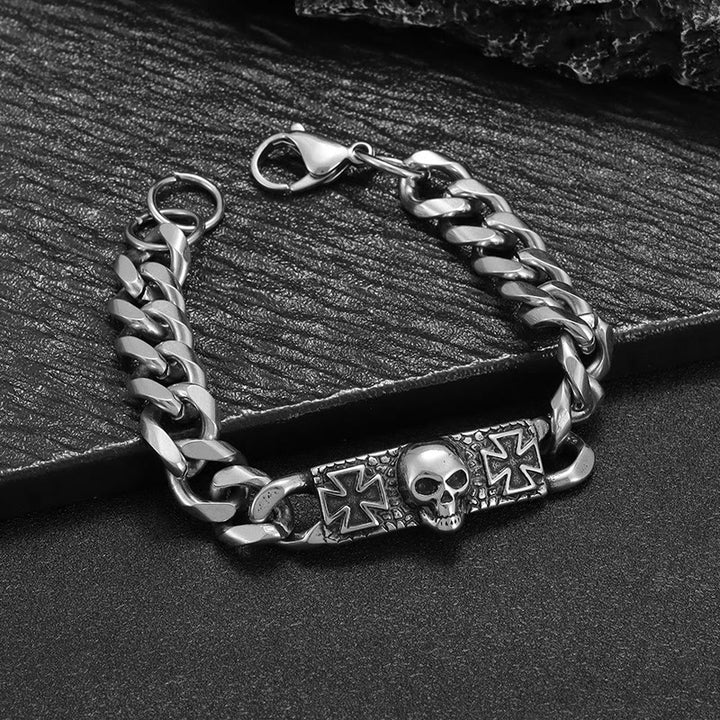 WorldNorse Totenkopf-Kreuz-Edelstahlarmband
