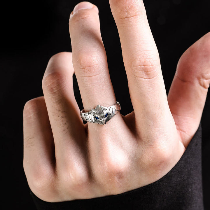 WorldNorse Retro-Ring mit Eule und blauen Augen, verstellbar