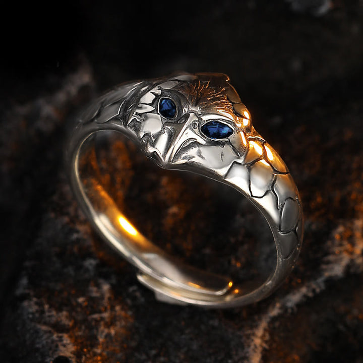 WorldNorse Retro-Ring mit Eule und blauen Augen, verstellbar