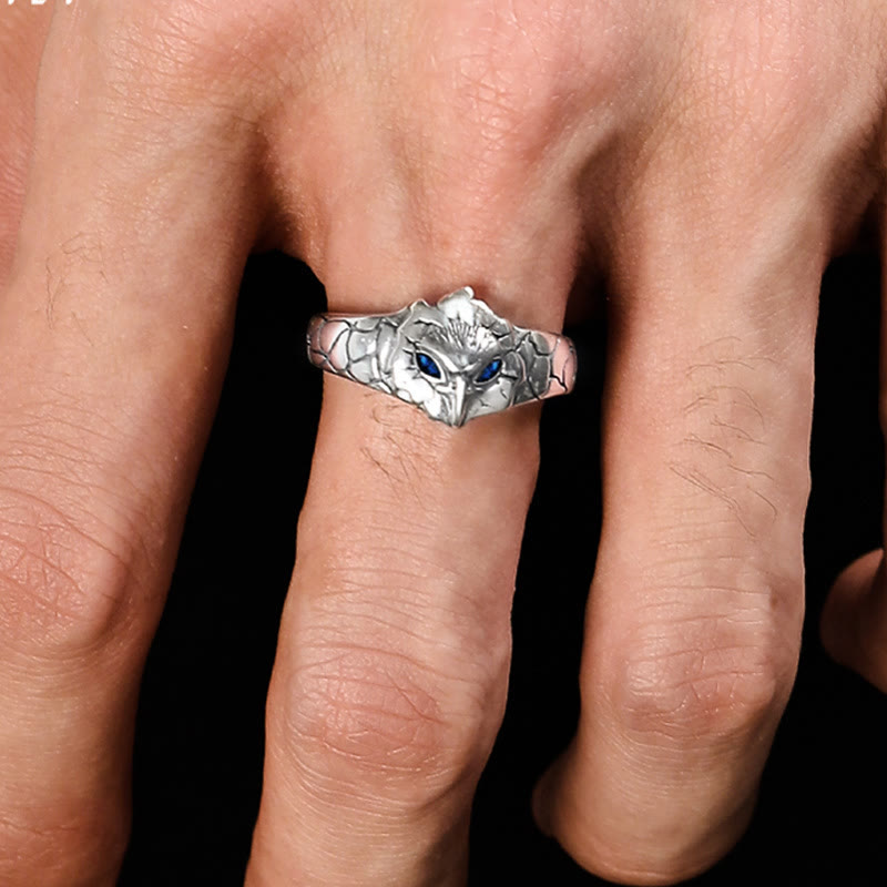 WorldNorse Retro-Ring mit Eule und blauen Augen, verstellbar