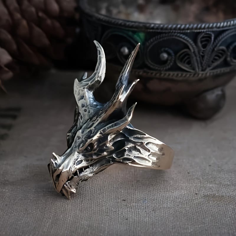 WorldNorse Offener Ring mit Drachenkopf-Design im Vintage-Stil