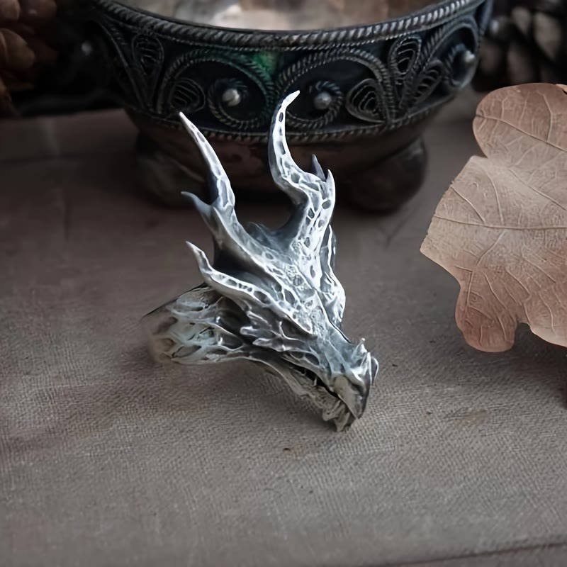 WorldNorse Offener Ring mit Drachenkopf-Design im Vintage-Stil