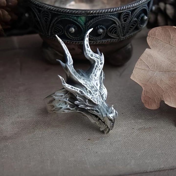 WorldNorse Offener Ring mit Drachenkopf-Design im Vintage-Stil