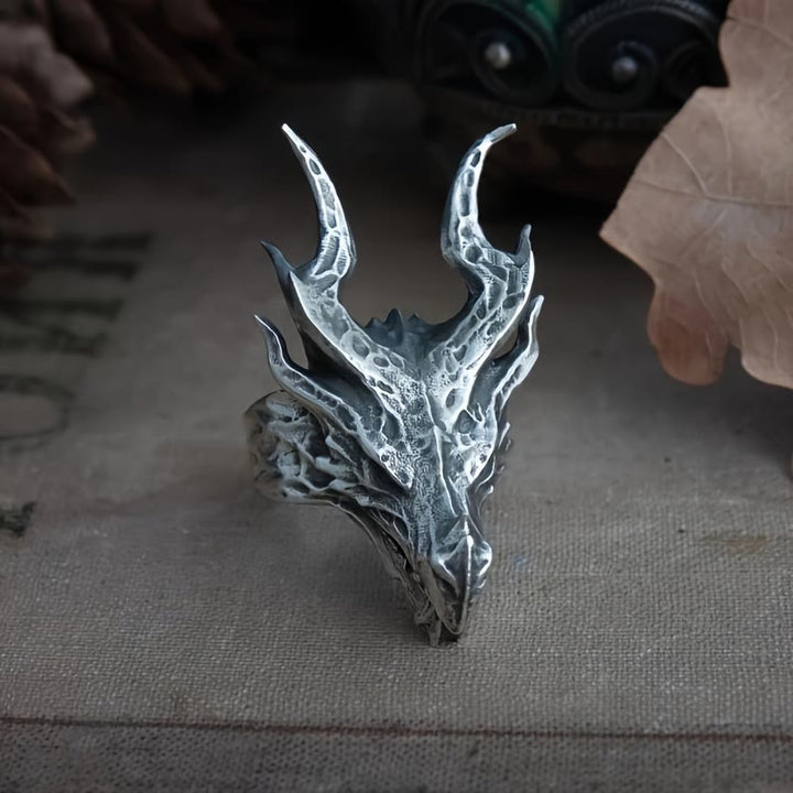 WorldNorse Offener Ring mit Drachenkopf-Design im Vintage-Stil