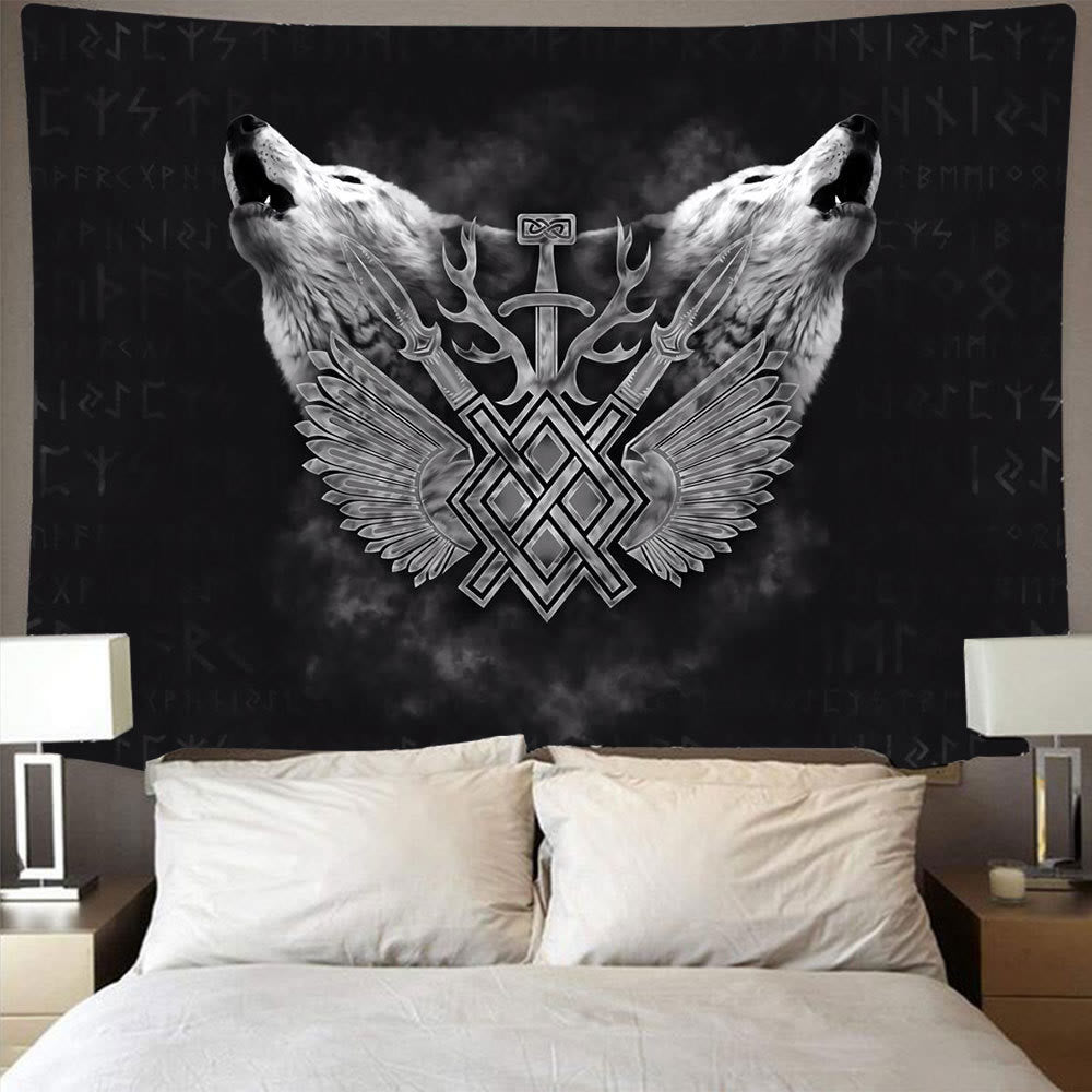 WeltNordischer Wikinger-Wölfe- Rune -Wandteppich