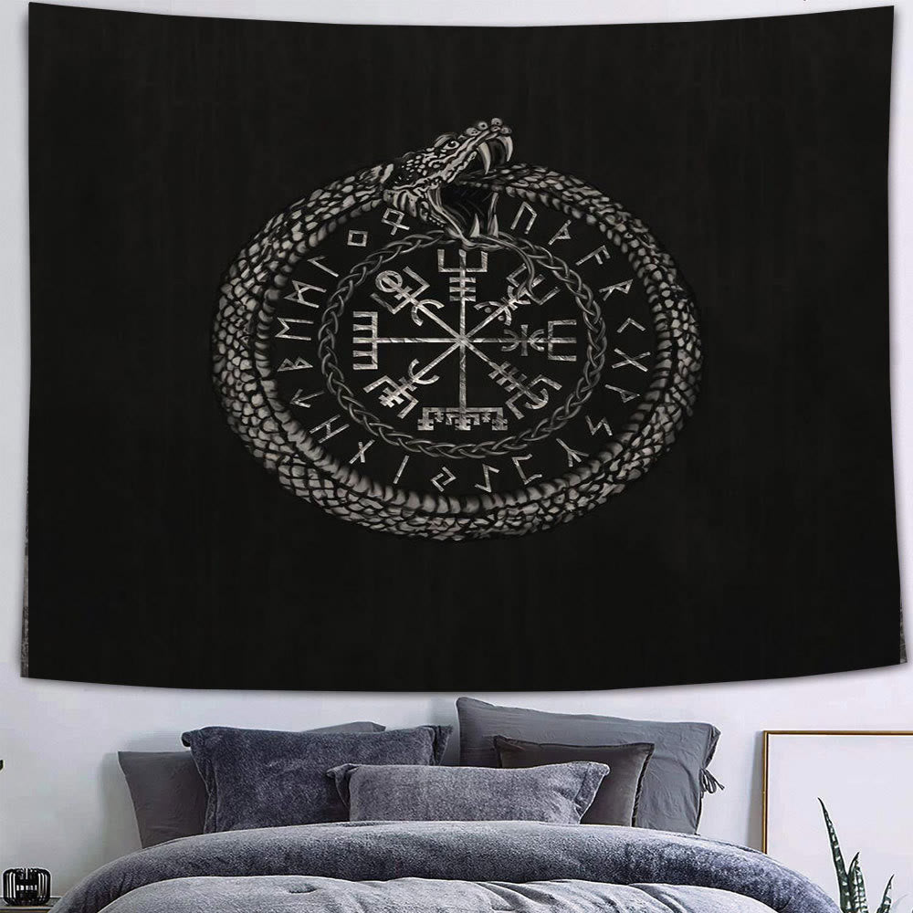 WeltNordischer Wikinger-Wölfe- Rune -Wandteppich - Jormungandr - Flanellstoff - 340X180cm - image 4