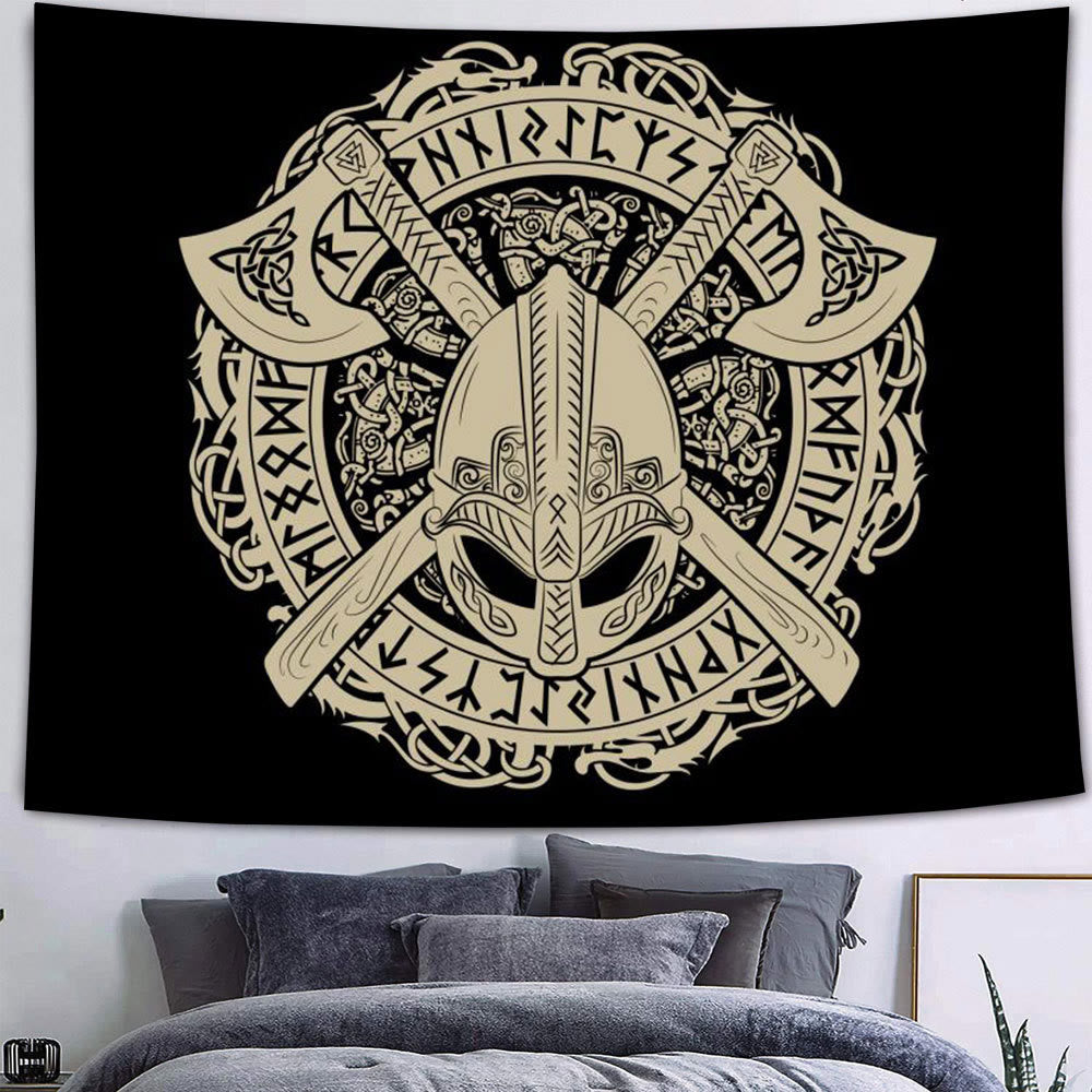 WeltNordischer Wikinger-Wölfe- Rune -Wandteppich - Wikinger Axt - Flanellstoff - 340X180cm - image 10