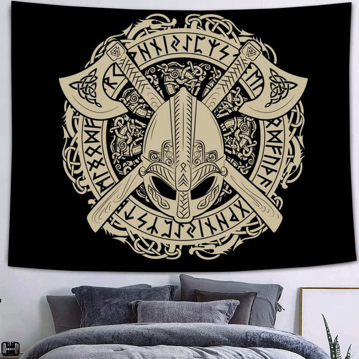 WeltNordischer Wikinger-Wölfe- Rune -Wandteppich - Wikinger Axt - Flanellstoff - 340X180cm - image 10