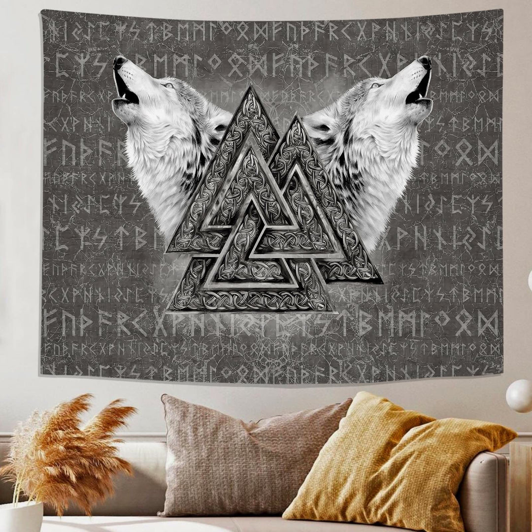 WeltNordischer Wikinger-Wölfe- Rune -Wandteppich
