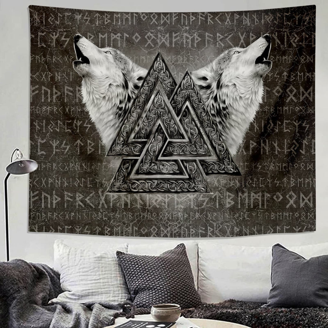 WeltNordischer Wikinger-Wölfe- Rune -Wandteppich